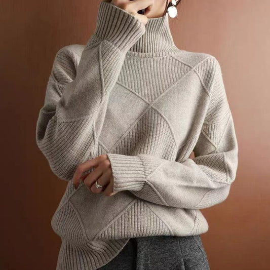 Turtleneck Three-dimensional Rhombus Sweater