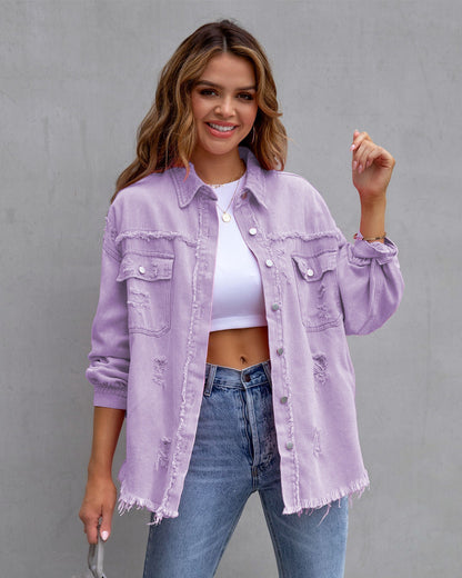 Trendy Ripped Shirt Jacket