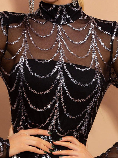 Sequined Long Sleeve Maxi Dress