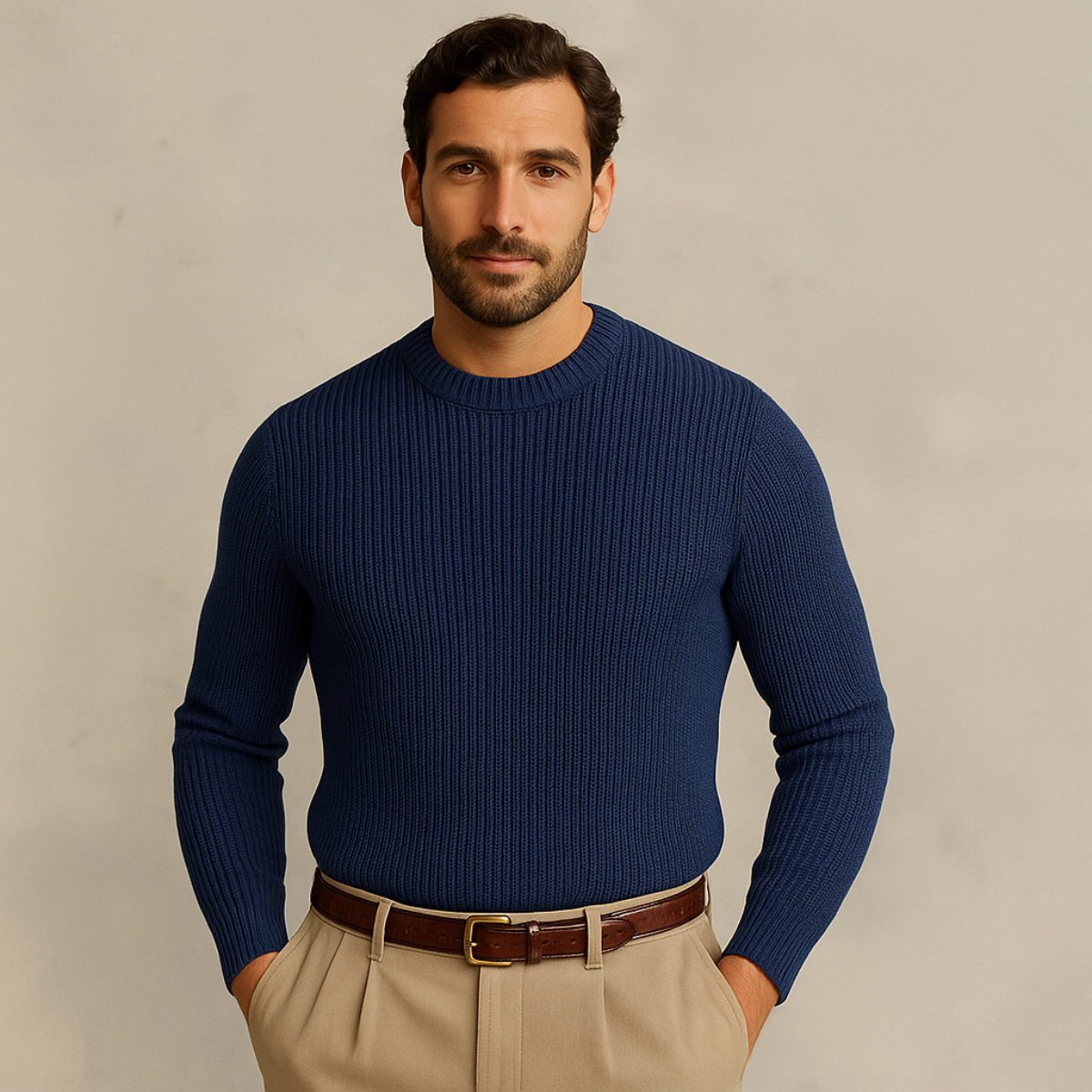 Bradley - Men’s Merino Wool Ribbed O-Neck Jumper