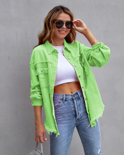 Trendy Ripped Shirt Jacket