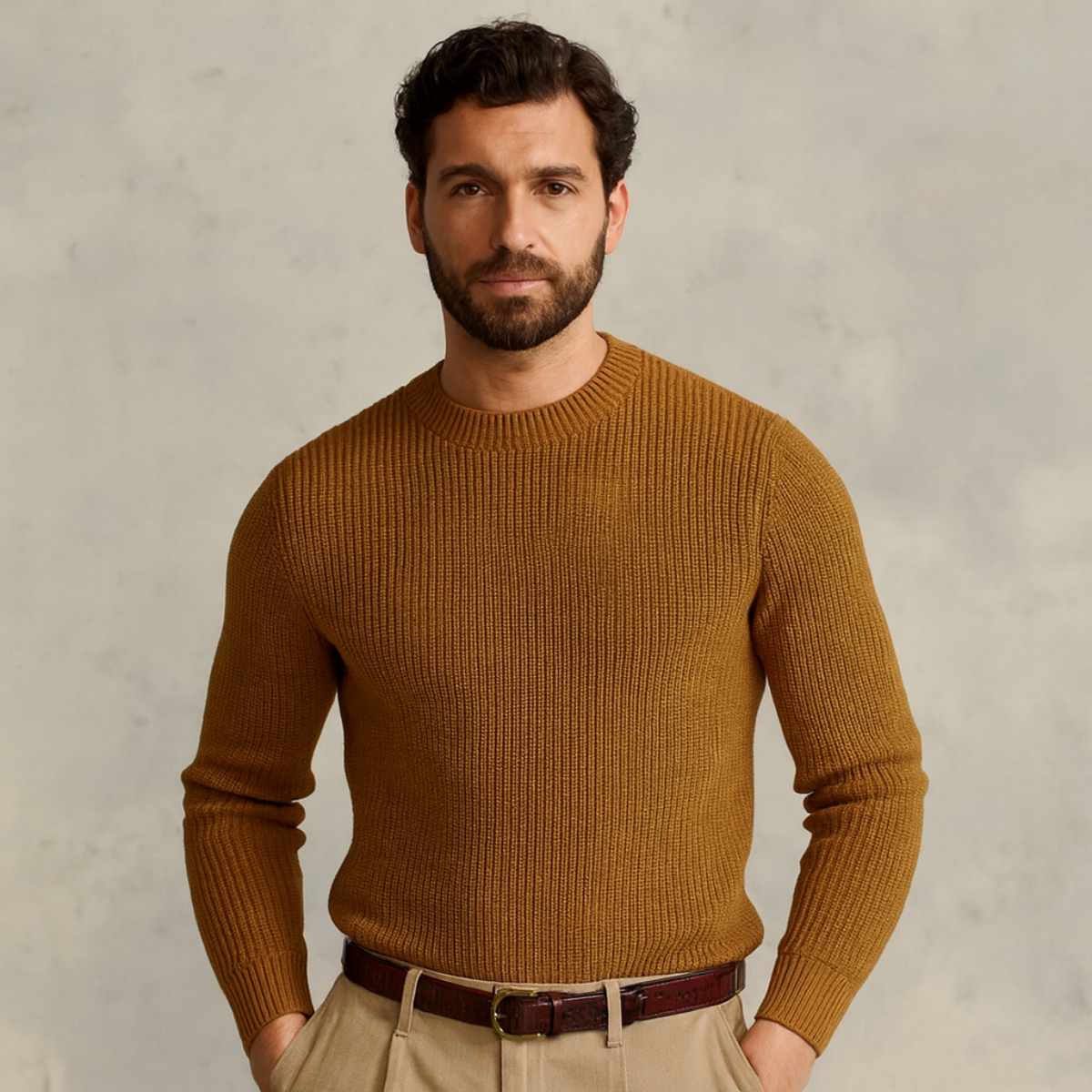 Bradley - Men’s Merino Wool Ribbed O-Neck Jumper