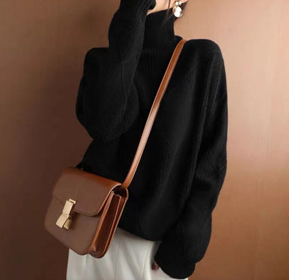 Turtleneck Three-dimensional Rhombus Sweater