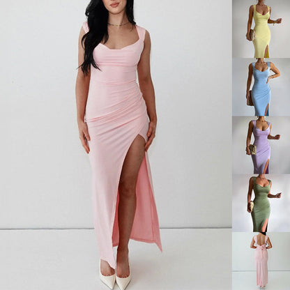 Slim Back-Tie Slit Dress