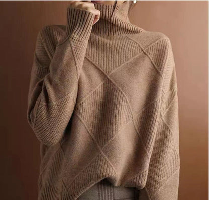 Turtleneck Three-dimensional Rhombus Sweater