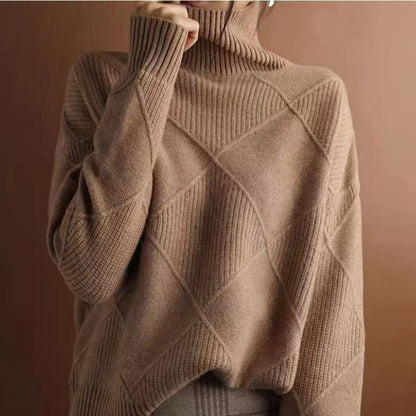 Turtleneck Three-dimensional Rhombus Sweater