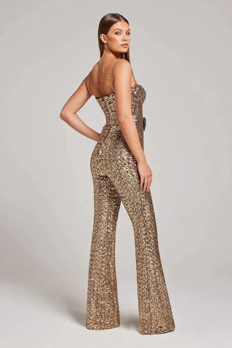 Catrin - Women’s Glitter Jumpsuit with Belt
