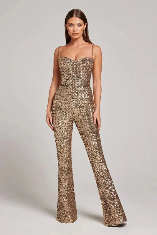 Catrin - Women’s Glitter Jumpsuit with Belt
