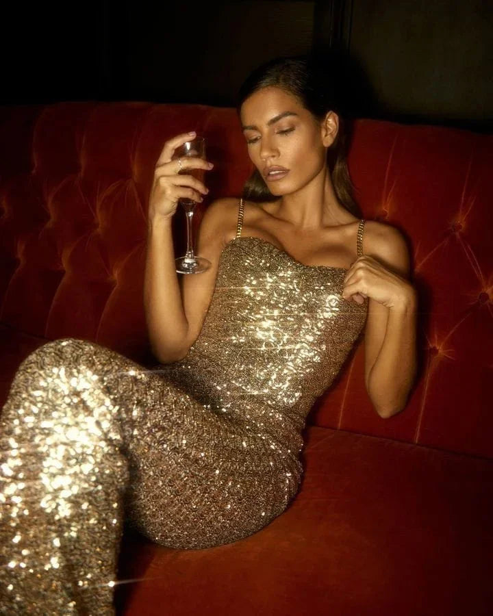 Catrin - Women’s Glitter Jumpsuit with Belt